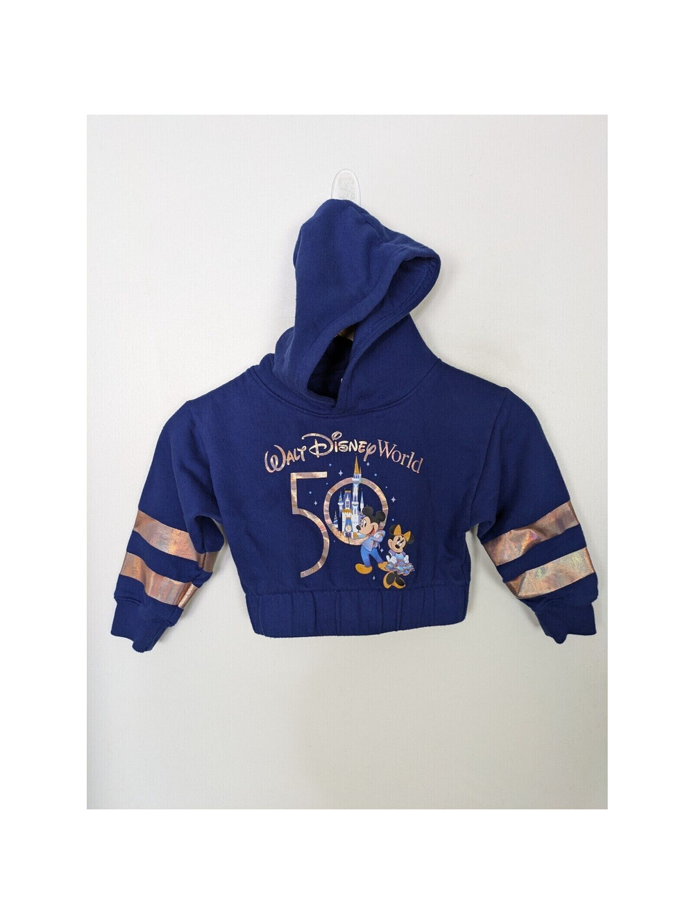 Walt Disney World 50th Girls Xs Cropped Hoodie Blue Mickey Minnie 50 (#34)